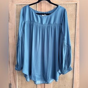 LOFT Boho Lantern Sleeve Flowy Airy Blouse Oversized Size XL Blue Top